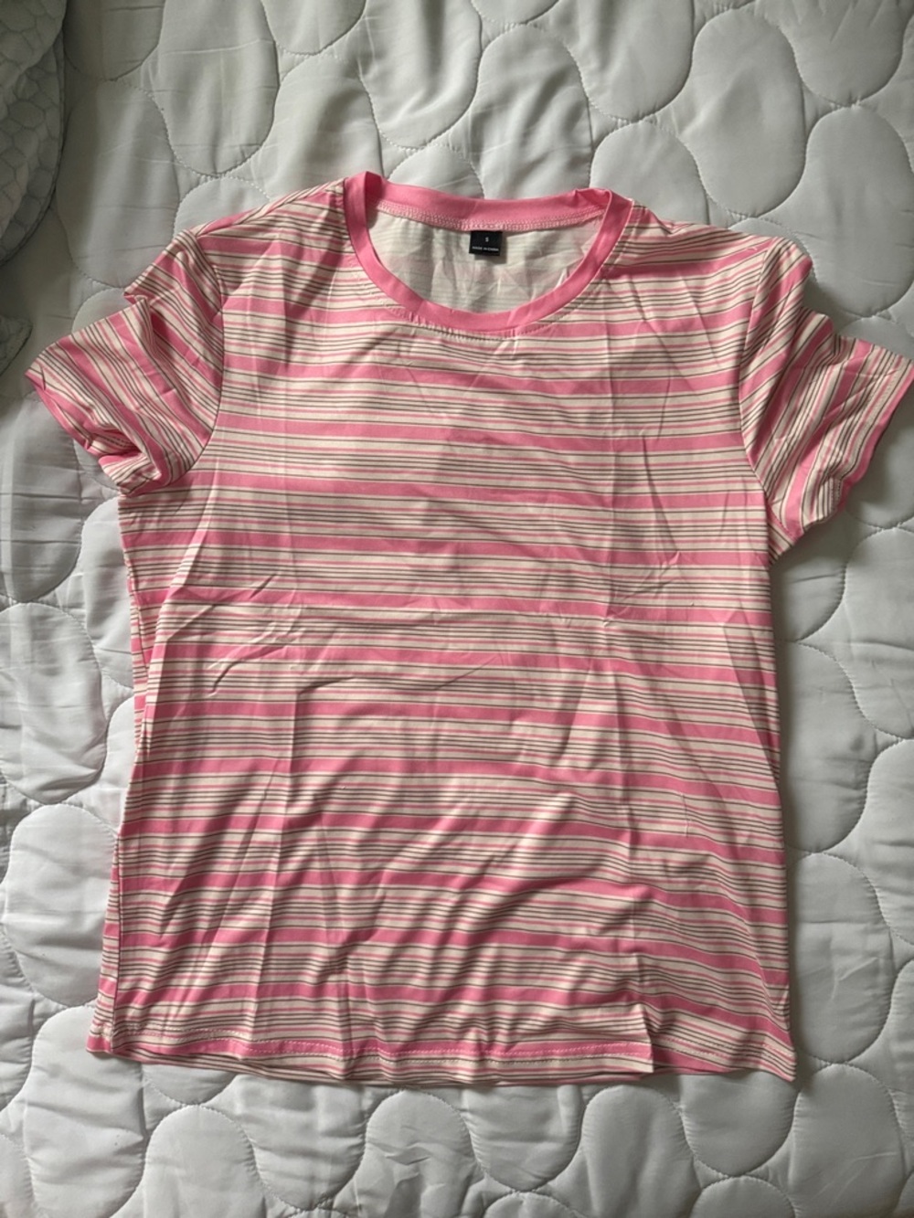 SHEIN Pink & White Striped Short Sleeve Tee